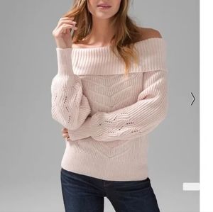 White House Black Market Off the Shoulder Cable Knit Sweater - Blush Pink